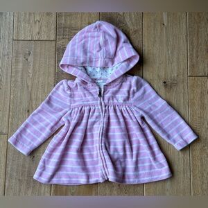 Ralph Lauren Pink with White Stripes Full Zip Velour Hoodie size 6 months